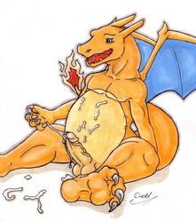 charizard color cum dredd_(artist) fire male male_only nintendo nude penis pokemon pokemon_(species) sitting solo tagme tail tail_fire