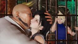 1girls 2boys angry bald black_hair cloud_strife don_corneo dungeon fat_man final_fantasy final_fantasy_vii honey_select honey_select_2 kiss kissing netorare prison rape tifa_lockhart ugly_man