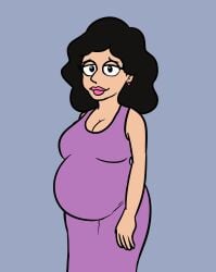 bonnie_swanson canon_pregnancy dress family_guy hips large_breasts lipstick long_hair looking_at_viewer max1mus non_nude plain_background pregnant purple_dress simple_background