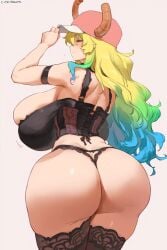 ai_generated ass big dragon_girl lingerie lucoa_(maidragon) maid_dragon miss_kobayashi's_dragon_maid print_tax5 quetzalcoatl_(dragon_maid) yellow_hair