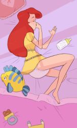 abdl ariel ariel_(the_little_mermaid) babygirl breasts diaper disney flounder nipples pieceofsoap sleeping the_little_mermaid