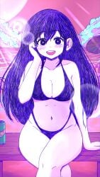 bikini blush happy lyresweet mari_(omori) omori purple_hair smile swimsuit tagme