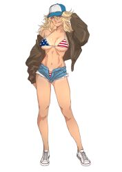 1girls american_flag american_flag_bikini bikini blonde_hair daisy_dukes denim_shorts flag_bikini large_breasts minuranakatawa original shorts