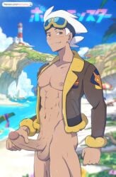 abs aleccanny beach big_penis hairless hairless_balls hairless_penis muscles muscular muscular_male naked patreon patreon_logo patreon_username pokemon professor_friede thick_penis