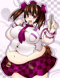 bbw belly_overhang big_belly big_female blush chubby chubby_female embarrassed fat fat_female fat_fetish fat_girl fat_woman fatty hatate_himekaidou large_female obese obese_female overweight overweight_female plump pork_chop sweatdrop thick_thighs touhou tubby weight_gain