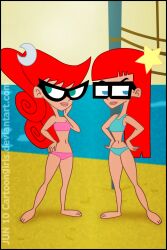 2girls bikini blue_bikini cartoongirls glasses johnny_test_(series) mary_test multiple_girls pink_bikini red_hair susan_test swimsuit test_twins