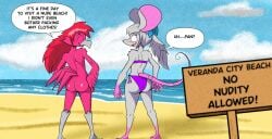 2anthro 2girls anthro ass beach birbpan blush cyan_bow embarrassed femboy furry mistake nude nude_beach oblivious pan_(birbpan) rat rat_ears rat_girl rat_tail swimsuit swimwear tagme trish_(birbpan)