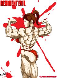 abs ass back biceps blue_eyes bodybuilder breasts brown_hair female hair matl muscles muscular muscular_arms muscular_back muscular_female muscular_legs muscular_thighs resident_evil