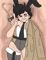 big_hair bunny_ears bunny_suit bunnysuit cigar coat coat_on_shoulders coat_removed columbo crossdressing detective hairy hairy_legs harbingyr male male_only manly manly_crossdresser old_man older stripper stripper_clothes suit tye