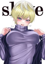 absurdres blonde_hair blue_eyes blush breasts female highres izumo_tenka large_breasts looking_at_viewer mato_seihei_no_slave short_hair smile wanzi_(99wanzi99)