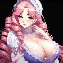 ai_generated choker cleavage drill_hair headress huge huge_breasts milf original original_character ruffles shy