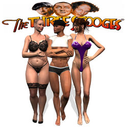 3d 3girls barefoot beige_skin black_hair brown_hair chup@cabra clothes color curly_howard female female_only front_view hair human larry_fine moe_howard multiple_females rule_63 short_hair standing tan_skin the_three_stooges white_background