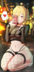 1girls big_ass blonde_hair blush enormous_ass felt_(re:zero) female female_only fishnets gear_art gearthelewdist large_legs legs_together lingerie lingerie_panties medium_breasts medium_hair phone pink_eyes re:zero_kara_hajimeru_isekai_seikatsu solo tagme