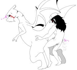 black_hair blood blood_on_face charizard flat_ass from_behind from_behind_position heart holding_legs hypnos_lullaby line_art nude_futanari plap_(sound) pokémon_(species) pokemon pokemon_(species) pokephilia red_eyes size_difference steven_(strangled_red) strangled_red