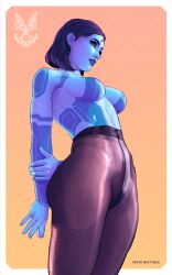 1girls blue_hair blue_skin cortana female female_focus female_only halo_(series) jafet_meza pantyhose pantyhose_only solo solo_female solo_focus video_game_character watermark