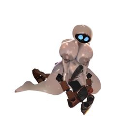 ai_assisted ai_generated big_breasts big_nipples big_penis big_thighs bigger_female blue_eyes cowgirl_position disney embarrassed eve_(wall-e) female huge_breasts huge_cock huge_thighs large_breasts large_thighs long_penis male male/female nude_female pixar robot robot_boy robot_girl shy smaller_male wall-e wall-e_(character)