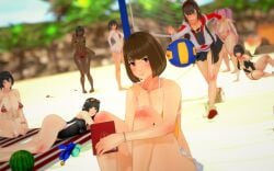 3d 8girls aubre_cooper bbw beach beach_towel blurry_background busty_female dark-skinned_female dark_skin female_focus female_only flag_bikini funny happy having_fun hina_aragawa koikatsu light-skinned_female minami_suo_nami naomi_rose oc original original_characters pan-african_flag patricia_nakamura plump queen_of_spades queen_of_spades_symbol shino_akemi skimpy_bikini smiling spade_necklace spidey-dude volleyball voluptuous voluptuous_female wholesome yumi_kohno yuuka_hibiki