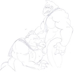 donkey_kong donkey_kong_(series) fellatio interspecies k_rool kong kremling male male_only monochrome multiple_males nintendo oral staticlustdemons wuffinarts yaoi