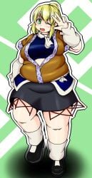 bbw belly_overhang big_belly big_female blonde_hair blush chubby chubby_female embarrassed fat fat_female fat_fetish fat_girl fat_rolls fat_woman fatty large_female mizuhashi_parsee obese obese_female overweight overweight_female plump pork_chop thick_thighs touhou tubby weight_gain