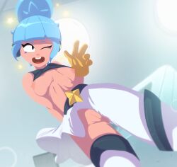 blue_hair brawl_stars breasts janet_(brawl_stars) one_eye_closed popstar_janet pussy