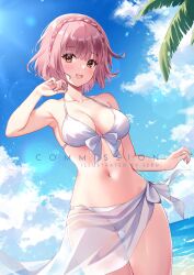 beach belly bikini breasts date_a_live light-skinned_female pink_eyes pink_hair sebu_illust short_hair sonogami_rinne thighs