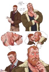 2boys auburn_hair badgatorr balls ballsack bara beard blowjob blue_eyes blush blushing blushing_male body_hair clothing deepthroat erection facial_hair fellatio fellatio_domination gay gay_blowjob gay_sex human kissing male male/male male_only male_pubic_hair manly mature_male muscular_male mustache oral oral_sex penis penis_in_mouth scrotum smile smiling_male testicles veiny_penis