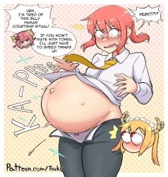 3girls blush dragon female human ill-fitting_clothes ilulu_(dragon_maid) instant_pregnancy kobayashi kobayashi-san_chi_no_maidragon miss_kobayashi's_dragon_maid panties popped_navel pregnant rapid_pregnancy ready_to_pop spontaneous_pregnancy thick_thighs tohru_(dragon_maid) tsukiji veiny_belly wide_hips