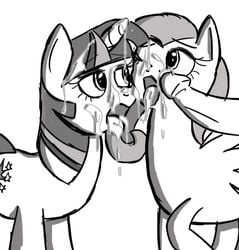 2d black_and_white cum cum_in_mouth feral fluttershy_(mlp) friendship_is_magic hasbro human interspecies mlp_g4 my_little_pony no-ink pony twilight_sparkle_(mlp)