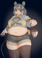 bbw belly_overhang big_belly big_female blush chubby chubby_female embarrassed fat fat_female fat_fetish fat_girl fat_woman fatty large_female mouse_ears nazrin obese obese_female overweight overweight_female plump pork_chop sweatdrop thick_thighs touhou tubby weight_gain