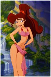 1girls bikini brown_hair cartoongirls curvy disney hercules_(disney) megara ponytail swimsuit text