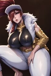 ai_generated akali_jhomen_tethi dark-skinned_female gold gold_(metal) gold_jewelry k/da_akali_prestige_edition k/da_series league_of_legends leather_clothing leather_jacket looking_at_viewer prestige_skin shiny shiny_clothes shiny_skin smoke600 stable_diffusion tan tan_body tanned