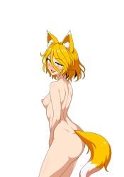 1girls 2d areolae ass blonde_hair blush breasts female female_only fox_ears fox_girl fox_tail humanoid kudamaki_tsukasa light-skinned_female light_skin looking_at_viewer naked naked_female nipples nude pale-skinned_female pale_skin pink_nipples short_hair side_view sideass sideboob simple_background small_breasts smile solid_color_background solo source ssaf ssaf52913778 ssaf_seibeupail standing touhou white_background yellow_eyes