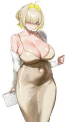 1girls ahoge big_breasts blonde_hair breasts busty cleavage curvaceous curvy curvy_body curvy_female curvy_figure dress elegg_(nikke) female goddess_of_victory:_nikke huge_breasts large_breasts pinkmill two_tone_hair voluptuous white_background