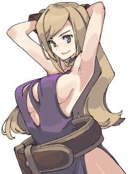 1girls armpits arms_behind_head blonde_hair bonne_jenet breasts cleavage confident dress fatal_fury garou:_mark_of_the_wolves green_eyes hi_res highres king_of_fighters king_of_fighters_xv large_breasts legs long_hair looking_at_viewer pose posing sensual sexy_armpits sideboob smile snk thighs