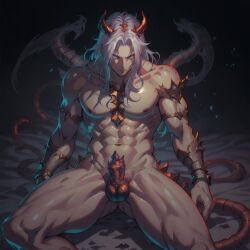 1boy ai_generated demon_boy devil dick male_only naked undress
