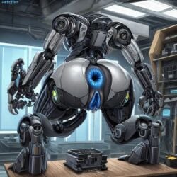 1girls ai_generated anus ass ass_focus blue_anus blue_pussy darkeffect donut_anus female_only garage leaking_cum living_machine machine mechanical no_head on_table presenting_hindquarters puffy_anus pussy pussy_juice rear_view robot robot_girl shortstack standing wide_hips workshop