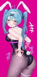 1girls 2d 2d_(artwork) ass bangs blue_eyes blue_hair blush blush blushing_at_viewer breasts bunny_ears bunny_girl bunny_tail bunnysuit cuff_(restraint) cuffs handcuffs hatsune_miku kawasuru latex latex_suit light-skinned_female light_skin rabbit_hole_(deco*27/caststation) rabbit_hole_(vocaloid) revealing_clothes sideboob smacking_ass smacking_own_ass solo solo_female solo_focus thick_thighs thighs twintails vocaloid