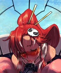 :>= cockpit fellatio male_pov oral orange-tinted_eyewear pov st-retcher sunglasses sunken_cheeks tagme tengen_toppa_gurren_lagann tinted_eyewear visor yoko_littner