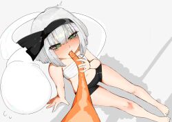 feeding_tube green_eyes light-skinned_female light_skin soup_imo touhou white_background white_hair youmu_konpaku