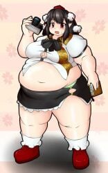 bbw belly_overhang big_belly big_female black_hair blush camera chubby chubby_female embarrassed fat fat_female fat_fetish fat_girl fat_woman fatty large_female obese obese_female overweight overweight_female panties plump pork_chop shameimaru_aya sweatdrop tengu thick_thighs tight_clothing tight_fit touhou tubby weight_gain