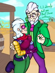 1boy 1girls belle_(brawl_stars) big_breasts brawl_stars byron_(brawl_stars) glasses gloves gotig1231 horny older_female older_male penis_grab white_hair