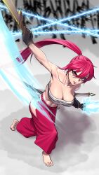 abs big_breasts bra lyoung0j magic muscular_female red_clothing red_eyes red_hair saber thin_waist