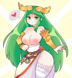 1girls 2d absurdly_long_hair belt breasts deity female female_only flashing goddess gold_jewelry green_eyes green_hair hips kid_icarus kid_icarus_uprising laurel_crown light-skinned_female light_skin looking_at_viewer medium_breasts nintendo nipples no_bra onigiri_punch pale-skinned_female pale_skin palutena patreon_only_post pink_nipples seductive_look smile solo strapless_dress teasing thick_thighs thigh_slit white_dress