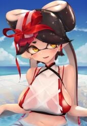 +_+ 1girls 2019 alternate_breast_size alternate_hairstyle animated arm_support bangs bare_shoulders belly belly_button big_breasts big_eyes bikini black_hair blunt_bangs blush bouncing_breasts bow bowtie breasts callie_(splatoon) curvaceous curvy curvy_figure earrings erect_nipples erect_nipples_under_clothes eyelashes female female_focus female_only hair_ornament hi_res high_resolution highres hizake hourglass_figure huge_breasts inkling kashu_(hizake) large_breasts light-skinned_female light_skin long_hair looking_at_another midriff mp4 multi-strapped_bikini navel nintendo no_sound ocean off_shoulder open_mouth open_smile outdoors partially_submerged pointy_ears pseudo_hair red_hair shiny_hair shorter_than_30_seconds sideboob sky smile solo solo_female splatoon splatoon_2 string_bikini symbol-shaped_pupils tentacle_hair thin_waist tongue twintails two_tone_hair very_long_hair video wet wet_body wet_clothes wide_eyed wide_hips yellow_eyes