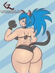 ass big_ass big_butt blue_eyes blue_hair cat_ears cat_tail catgirl female female_focus ghagalaz huge_ass huge_butt king_of_fighters leona_heidern looking_back metal_slug metal_slug_attack snk_heroines:_tag_team_frenzy solo standing