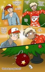 bleached_blonde_hair blonde_hair christmas comic comic_page dark_skin happy hat looking_at_viewer short_hair text tfsubmissions ugly_sweater