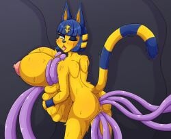 anal animal_crossing ankha anthro bodily_fluids cave crimellgrim domestic_cat double_penetration felid feline felis female mammal nintendo penetration pregnant solo_focus stomach_bulge sweat tentacle vaginal_penetration video_games