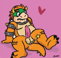 1boy biting_lip bowser male male_only male_penetrated mario_(series) nintendo penis pink_background scalie skoogers solo turtle