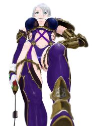 1girls 2020s 2022 armor blue_eyes cleavage dominant_female domination female female_only femdom isabella_valentine large_breasts looking_at_viewer looking_down seset solo soul_calibur submissive_pov underboob whip white_hair