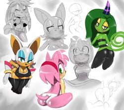 2d amy_rose ass bedroom_eyes bent_over big_butt big_cleavage breasts butt_crack cleavage color deadly_six dress female female_only greyscale huge_breasts julie-su mobian mobian_(species) mobian_bat panties pants pants_down png rouge_the_bat sega sketch smile sonic_(series) sonic_adventure_2 sonic_lost_world sonic_riders sonic_the_hedgehog_(archie) sonic_the_hedgehog_(comics) sonic_the_hedgehog_(series) sssonic2 tank_top undressing upskirt wide_hips zeena zeti zeti_(species)